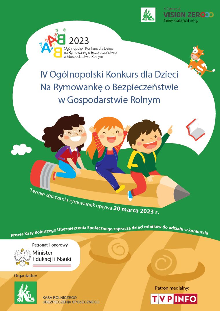 Ilustracja do informacji: IV Ogólnopolski Konkurs na Rymowankę o Bezpieczeństwie w Gospodarstwie Rolnym
